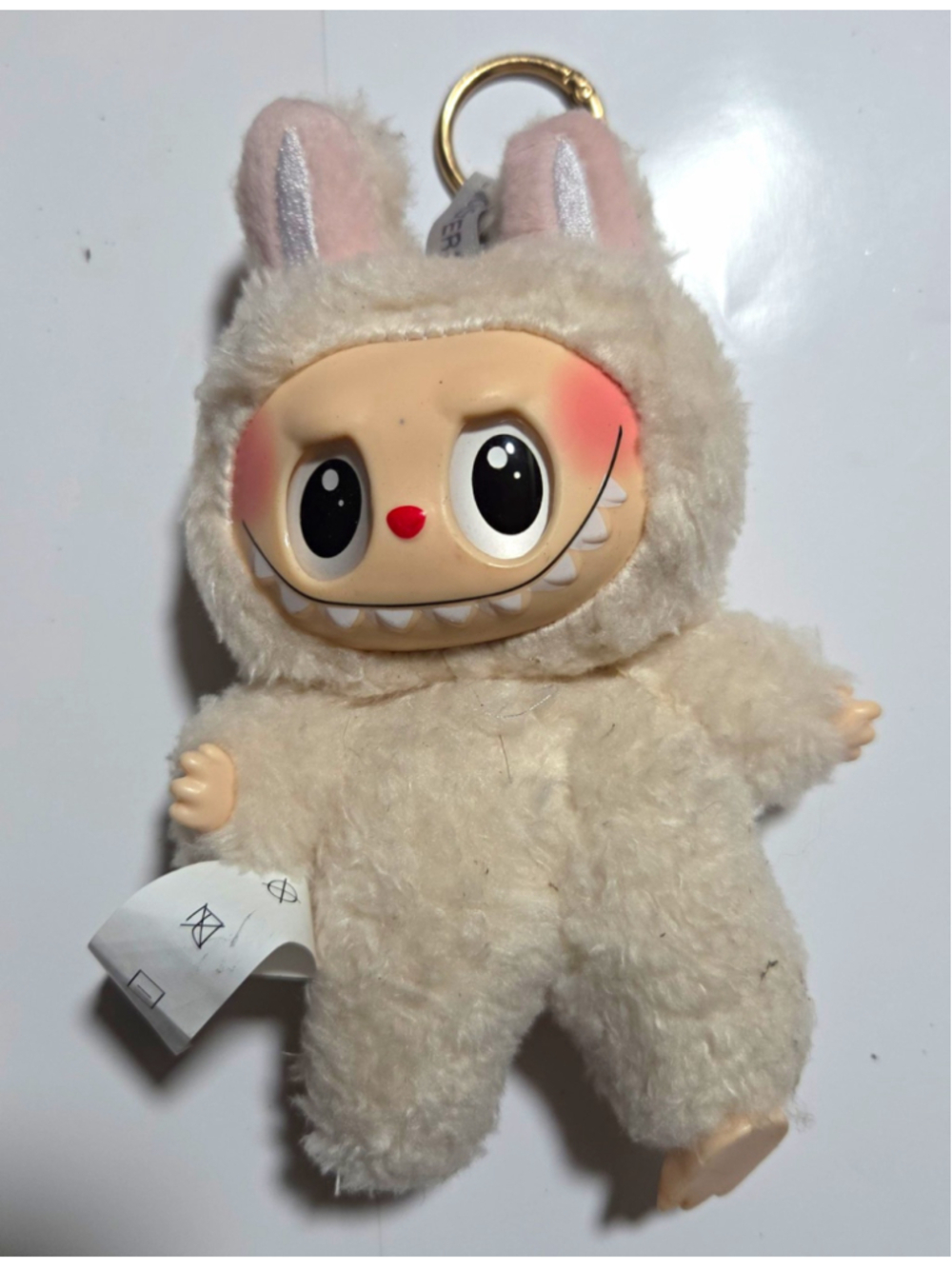 POP MART The Monsters Labubu Macaron Plush Keychain Pendant Vinyl Face White